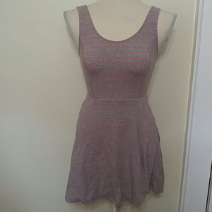Mossimo gray with coral pinstripes skater dress Small